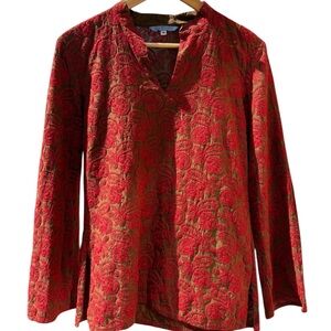 Johnny Was M Red Paisley Embroidery, Luxe Cotton Silk blend Boho Festival Artsy
